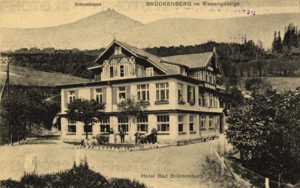 Historical postcard around 1900, Brückenberg in the Riesengebirge, with Schneekoppe, today Karpacz, Poland, reproduction of a postcard, historical