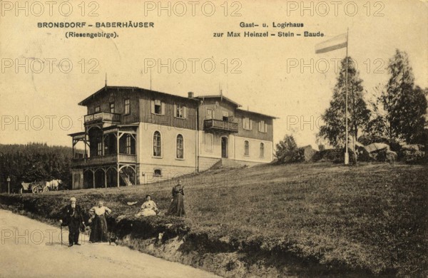 Historical postcard around 1900, Bronsdorf - Baberhäuser, Krkonoše Mountains, places in the Krkonoše Mountains near Krummhübe, today Karpacz, Poland, reproduction of a postcard, historical