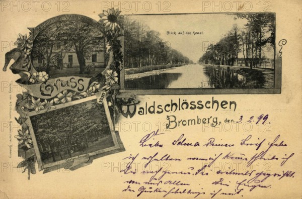 Historical postcard around 1900, Bromberg, Waldschlösschen, today Bydgoszcz, in the Polish Kujawsko-Pomorskie Voivodeship, Poland, reproduction of a postcard, historical