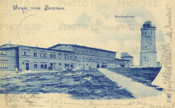 Historical postcard around 1900, Brocken, Harz, Brockenhotel, Saxony-Anhalt, Germany, reproduction of a postcard, historical