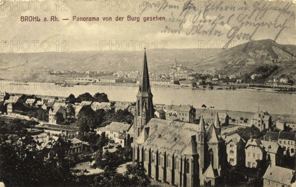 Historical postcard around 1900, Brohl am Rhein, municipality in the district of Ahrweiler in Rhineland-Palatinate, Germany, reproduction of a postcard, historic