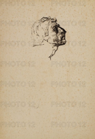 Gustave Vanaise, actually Gustavus Antonius Maria Van Aise (born 4 October 1854, died 20 July 1902), Belgian portrait, genre and nude painter: Head of a man, Head of a man, authentic, digitally restored reproduction from a 19th century model, exact date of depiction unknown, Historical, A simple sketch of a head profile on a blank background. Reduced design
