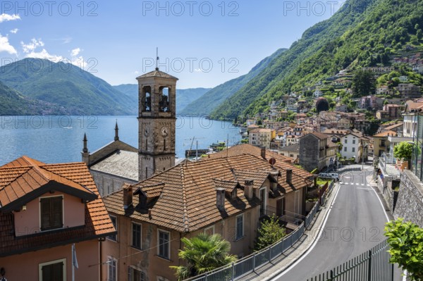 Argegno on Lake Como, church tower, Lombardy, Italy