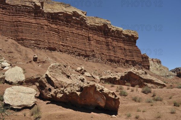 Stepped red rock structures showing natural geological formations, Capitol Reef National Park, Utha, USA