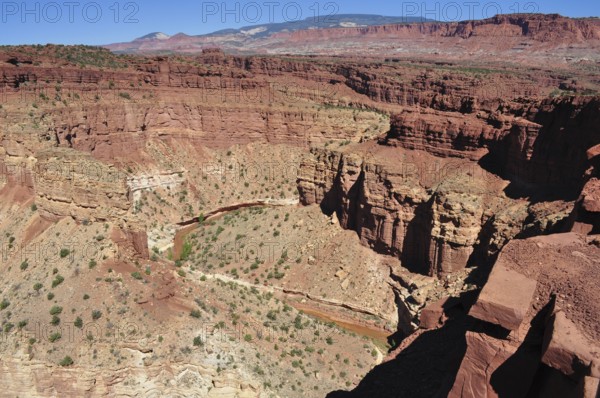 Huge reddish gorge with river and impressive scenery, Capitol Reef National Park, Utha, USA