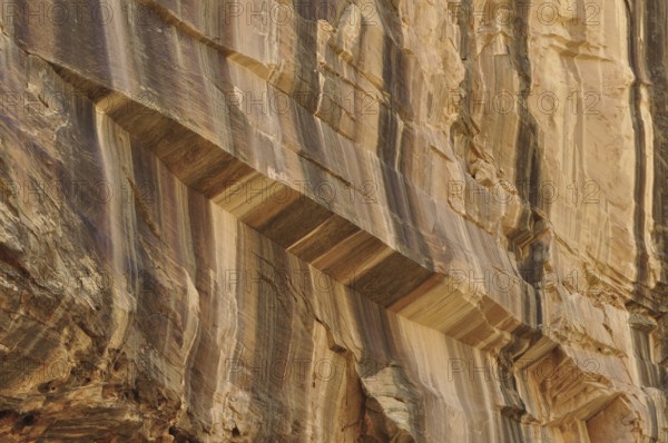 Detailed rock wall with various brown layers, Capitol Reef National Park, Utha, USA