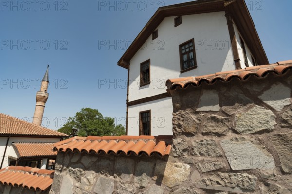 Ankara, Turkey. June 6th 2022 Restored old houses inside the city walls of Ankara castle, the old town fortification of the Turkish capital, central Anatolia, Turkey