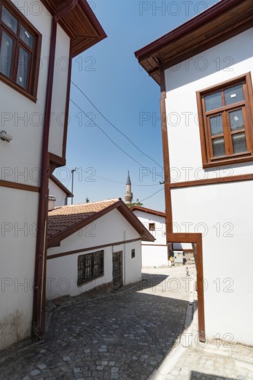 Ankara, Turkey. June 6th 2022 Restored old houses inside the city walls of Ankara castle, the old town fortification of the Turkish capital, central Anatolia, Turkey
