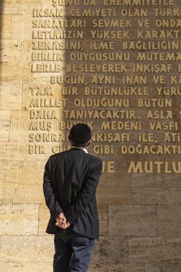 Ankara, Turkey. November 24th 2020 A Turkish visitor reads the memoral at the Anitkabir tomb complex of Mustafa Kemal Ataturk, founder of the modern republic of Turkey