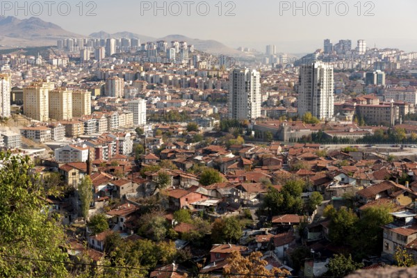 Ankara, Turkey. November 17th 2020 Panoramic view of modern houses, apartment blocks and traditional buildings in the Turkish capital city of Ankara