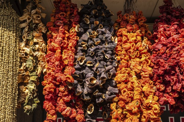 Colorful dried peppers for sale in a Turkish market