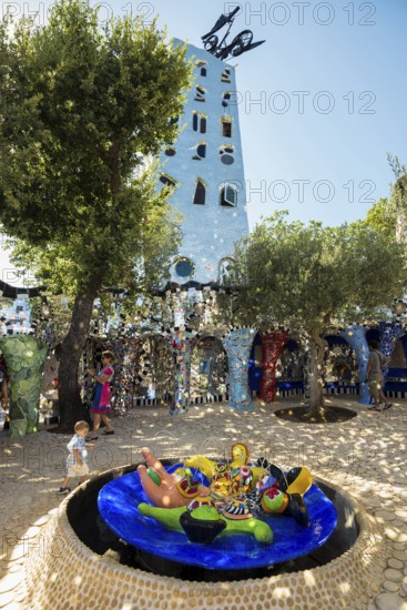 Colourful fountain, Giardino dei Tarocchi, Tarot Garden, by Niki de Saint Phalle, near Capalbio, Grosseto Province, Tuscany, Italy