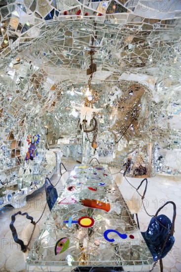 Living room made of glass and mirrors, Giardino dei Tarocchi, Tarot Garden, by Niki de Saint Phalle, near Capalbio, Province of Grosseto, Tuscany, Italy