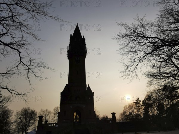 Silhouette of Grunewald Tower against an evening sky at sunset, Grunewald, Berlin
