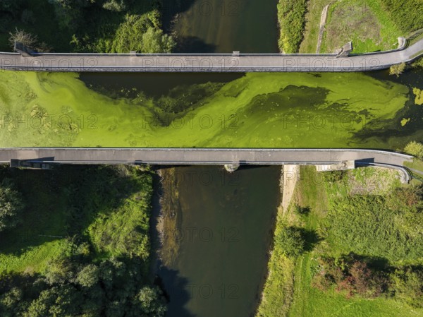 Olfen, North Rhine-Westphalia, Germany - Lippe, historic canal bridge Lippe Alte Fahrt, former Dortmund-Ems Canal (DEK), at the back left KLA Dattelner Mühlenbach