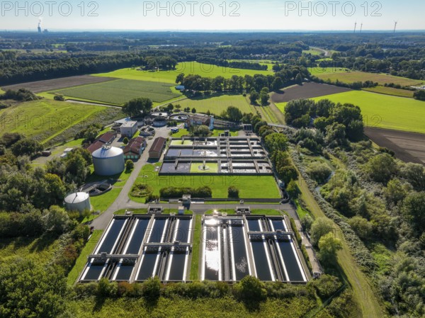 Datteln, North Rhine-Westphalia, Germany - Wastewater treatment at the Datteln sewage treatment plant, KLA Dattelner Mühlenbach, right Dattelner Mühlenbach