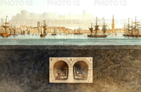 The Thames Tunnel, an underwater tunnel beneath the River Thames in London, England, 19th century