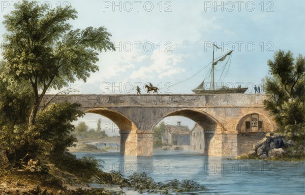 The Bridgewater Canal aqueduct at Barton, Lancashire, England, 19th century