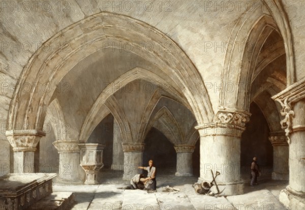 The Crypt of Glasgow Cathedral, or High Kirk of Glasgow or St Kentigern's or St Mungo's Cathedral, Glasgow, Scotland, 19th century