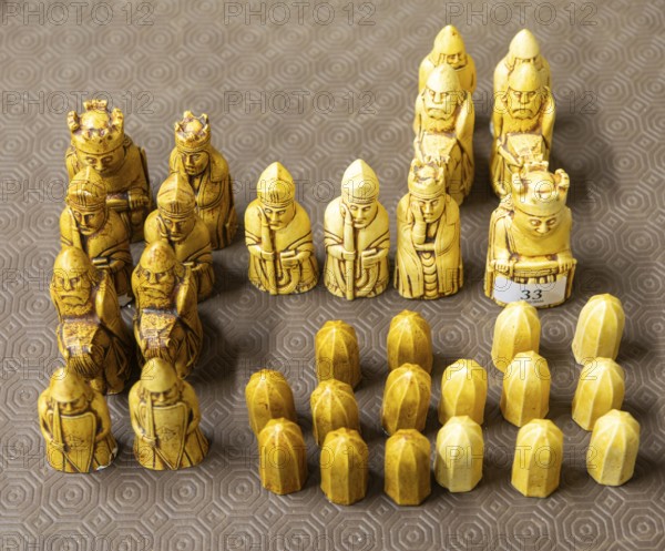 Lewis chessmen, famous medieval chess pieces originally discovered on the Isle of Lewis, Scotland, UK