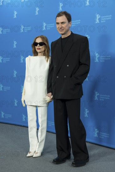 Isabelle Huppert and Lars Eidinger during a photocall for the film The Blood Countess at the Hyatt Hotel Berlin on 16.02.2026. The 76th Berlin International Film Festival will take place from February 12 to 22, 2026