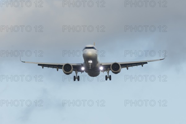 Airbus A321 commercial passenger airliner jet aircraft of Pegasus airways flying on approach to London Stansted airport, Essex, England, United Kingdom