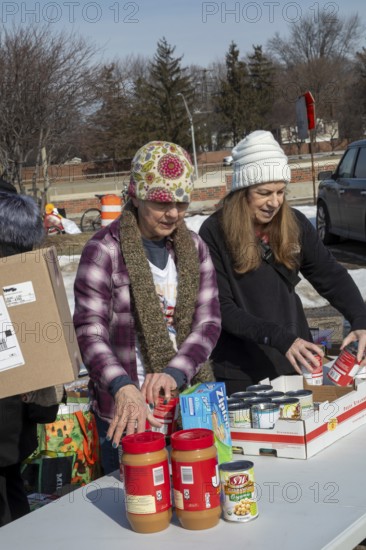 Oak Park, Michigan USA - 14 February 2026 - Volunteers collect food and other items for immigrants threatened by ICE. The Valentine's Day collection was called Love Without Borders: Valentine Care for Immigrant Neighbors