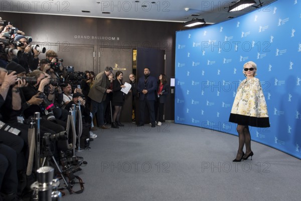 Pamela Anderson (actress) in front of photographers at a photocall for the film Rosebush Pruning at the Berlinale at the Hyatt Hotel Berlin Berlin on 14.02.2026. The 76th Berlin International Film Festival will take place from 12 to 22 February 2026