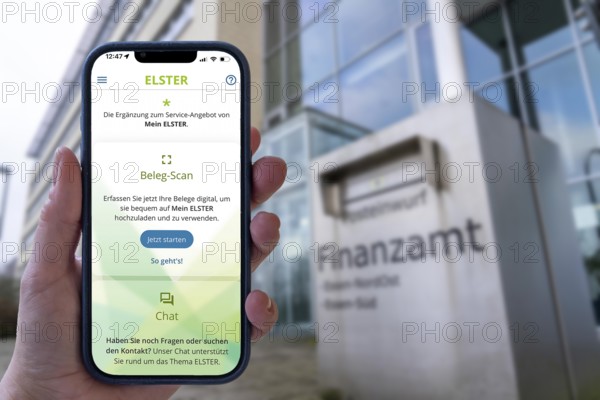 Complete symbol, income tax return via an app, MeinElster+, certain population groups can file their tax return online, mobile from spring 2026, the tax office sends out a pre-filled return, the taxpayer can check, change and supplement it and send it back again