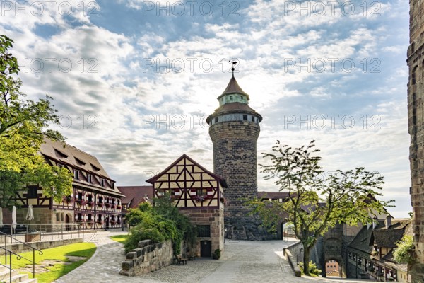 Burghof and Sinwell Tower of Nuremberg Castle in Nuremberg, Bavaria, Germany