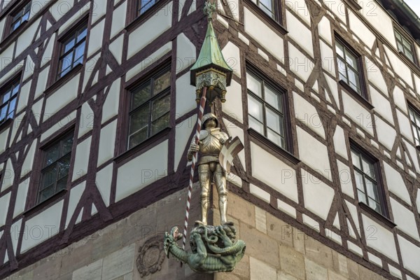 Statue of Saint George at Pilate's House in Nuremberg, Bavaria, Germany