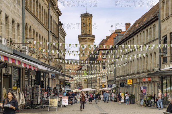 Pedestrian zone and town hall in Fürth, Middle Franconia, Bavaria, Germany