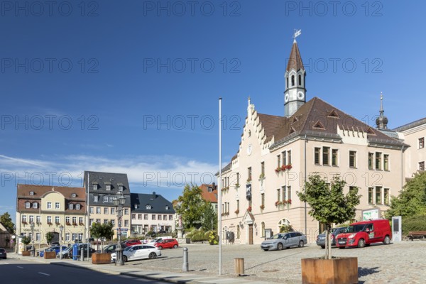 Town Hall on the Old Market Square in Hohenstein-Ernstthal, Saxony, Germany