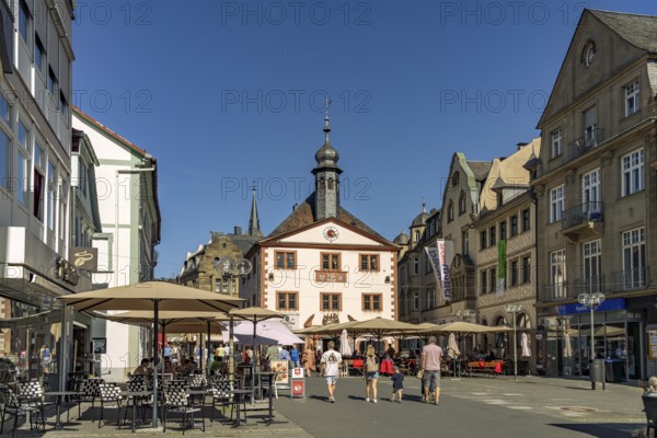 Market square with old town hall in Bad Kissingen state swimming pool, Lower Franconia, Bavaria, Germany