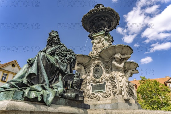 The Paulibrunnen on the market square in Erlangen, Middle Franconia, Bavaria, Germany