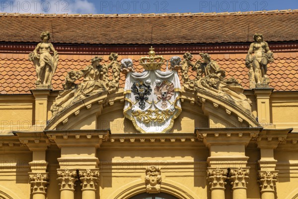 Coat of arms on the orangery in the castle garden in Erlangen, Middle Franconia, Bavaria, Germany