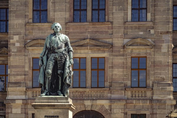 Memorial in honor of Margrave Frederick III of Brandenburg-Bayreuth on Palace Square in front of the University of Erlangen, Middle Franconia, Bavaria, Germany