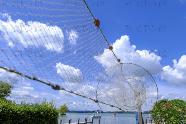 Fischernetz, Fraueninsel, Chiemsee, Chiemgau, Upper Bavaria, Bavaria, Germany