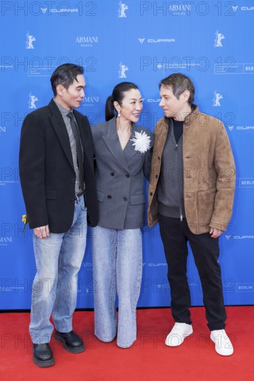 Hang Chong, Michelle Yeoh and Sean Baker in front of the premiere of the film Everything Everywhere All At Once at the Berlinale in Berlin's Zoo Palast on 13.02.2026. The 76th Berlin International Film Festival will take place from February 12 to 22, 2026