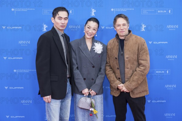 Hang Chong, Michelle Yeoh and Sean Baker in front of the premiere of the film Everything Everywhere All At Once at the Berlinale in Berlin's Zoo Palast on 13.02.2026. The 76th Berlin International Film Festival will take place from February 12 to 22, 2026