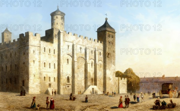 The White Tower, former royal residence, the old keep, at the Tower of London, England, UK, Europe, 19th century