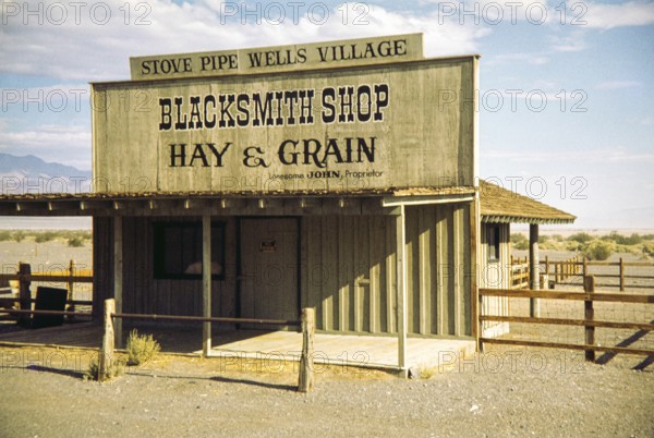 Stovepipe Wells Blacksmith Shop, Death Valley National Park, California, USA 1977 proprietor Lonesome John