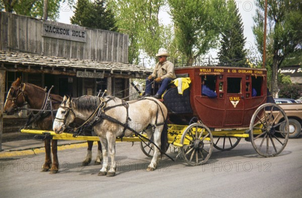 Wells Fargo Stagecoach historic attraction, Jackson Hole, Jackson, Wyoming, USA 1977