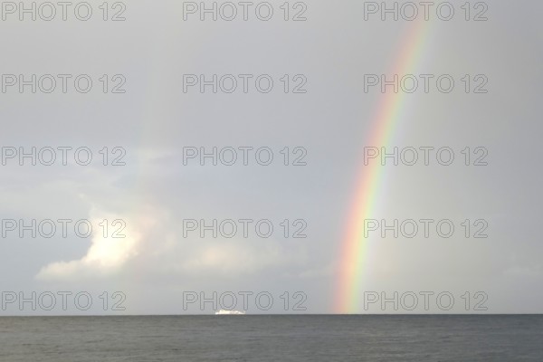 Unity Line ferry, rainbow, Rügen island, largest and most populous German island. Baltic Sea coast, Baltic Sea, Mecklenburg-Western Pomerania, Germany, Northern Europe