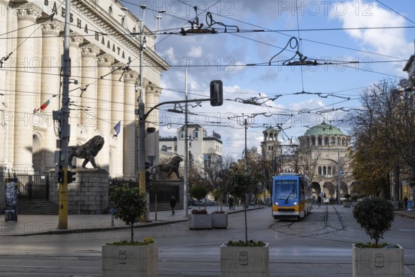 Sofia, Bulgaria. November 22nd 2025. Sofia City Center with the Palace of Justice building and Saint Nedelya Orthodox Cathedral, Bulgaria