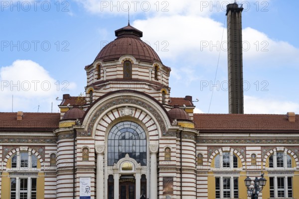 Sofia, Bulgaria. November 23rd 2025. Architectural detail of the Regional History Museum of Sofia, the former Municipal Central Mineral Baths a historical landmark of Sofia, Bulgaria