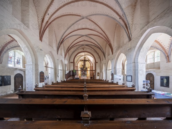 Interior of the Gothic village church in Altenkirchen, Rügen island, Wittow peninsula, Mecklenburg-Western Pomerania, Germany