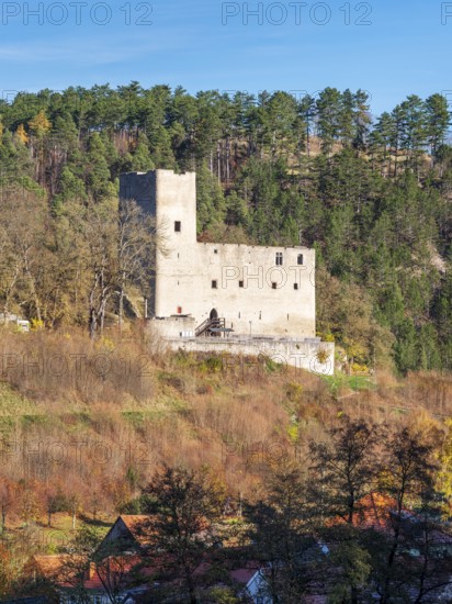 The ruins of Liebenstein Castle above the village, Liebenstein, Thuringia, Germany