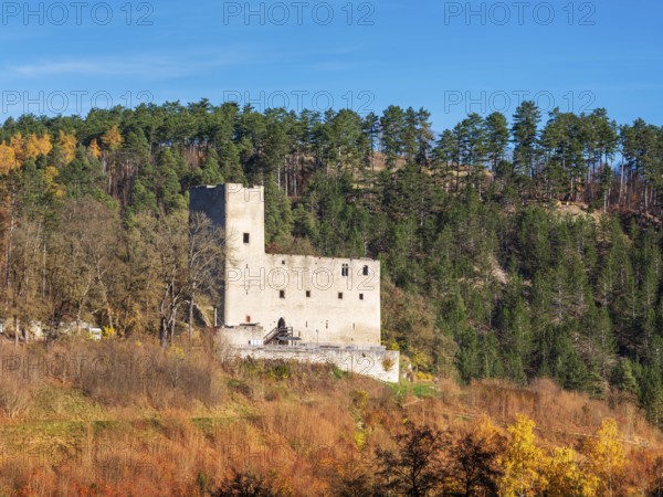 The ruins of Liebenstein Castle in autumn, Liebenstein, Thuringia, Germany