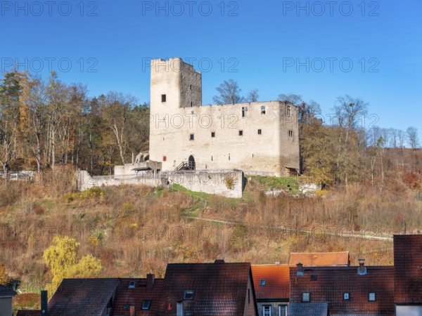 The ruins of Liebenstein Castle above the village, Liebenstein, Thuringia, Germany